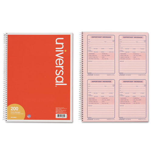 Universal Wirebound Message Books, Two-Part Carbonless, 5.5 x 3.88, 4 Forms/Sheet, 200 Forms Total
