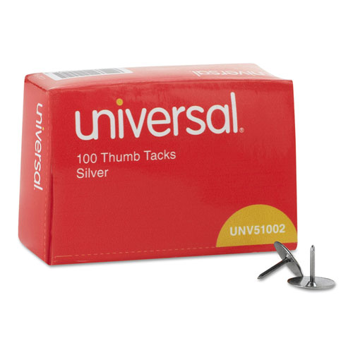 Universal Thumb Tacks, Steel, Silver, 5/16", 100/Box