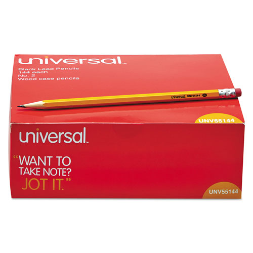 Universal #2 Woodcase Pencil, HB (#2), Black Lead, Yellow Barrel, 144/Box