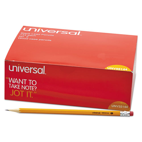 Universal #2 Woodcase Pencil, HB (#2), Black Lead, Yellow Barrel, 144/Box