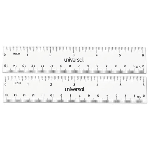 Universal Clear Plastic Ruler, Standard/Metric, 6", 2/Pack