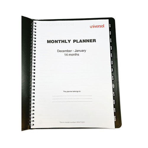 Universal Monthly Planner, 11 x 8, Black Cover, 14-Month, Dec 2023 to Jan 2025