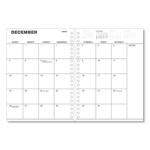 Universal Monthly Planner, 11 x 8, Black Cover, 14-Month, Dec 2023 to Jan 2025