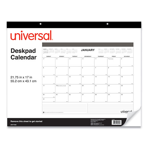 Universal Desk Pad Calendar, 22 x 17, White/Black Sheets, Black Binding, Clear Corners, 12-Month (Jan to Dec): 2024
