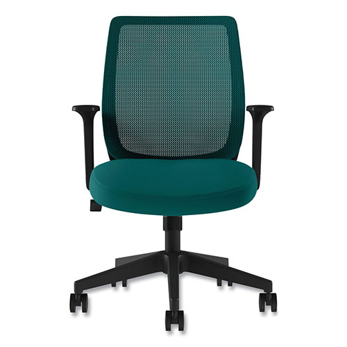 Union & Scale™ Essentials Mesh Back Fabric Task Chair with Arms, Supports Up to 275 lb, Teal Fabric Seat/Mesh Back, Black Base