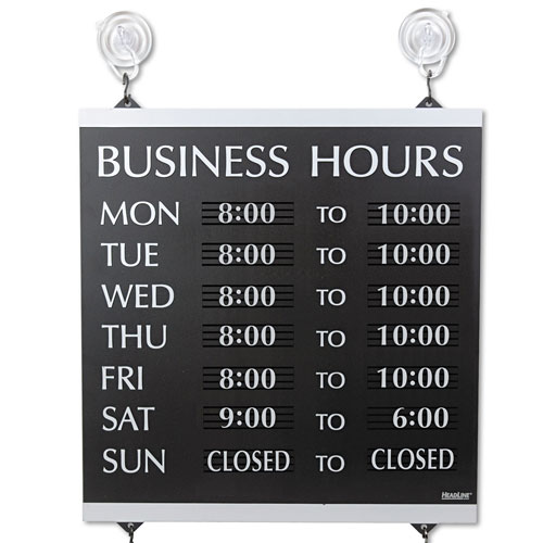 U.S. Stamp & Sign Century Series Business Hours Sign, Heavy-Duty Plastic, 13 x 14, Black