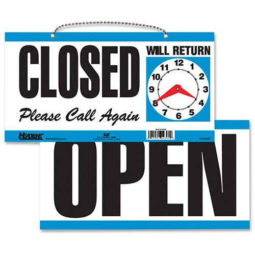 U.S. Stamp & Sign White and Blue Open/Close Sign with Please Call Again, 11 1/2" x 6"