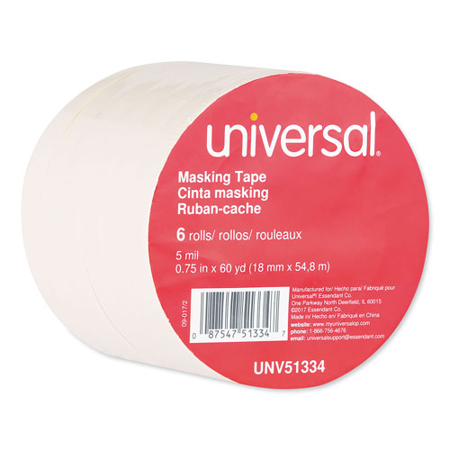 Universal General Purpose Masking Tape, 18mm x 54.8m, 3" Core, 6/Pack
