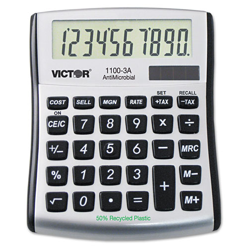 Victor 1100-3A Antimicrobial Compact Desktop Calculator, 10-Digit LCD