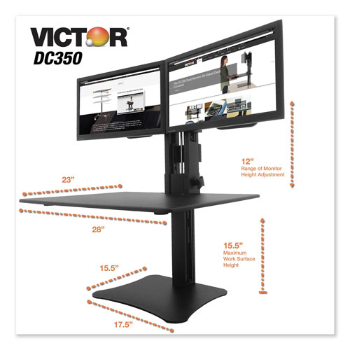 Victor High Rise Dual Monitor Standing Desk Workstation, 28w x 23d x 15.5h, Black