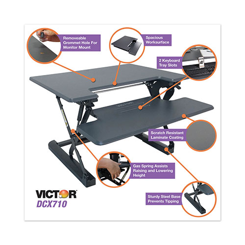 Victor High Rise Height Adjustable Standing Desk with Keyboard Tray, 31w x 31.25d x 20h, Gray/Black