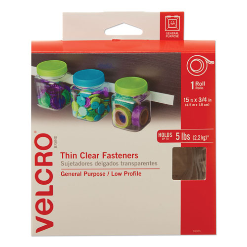 Velcro Sticky-Back Fasteners, Removable Adhesive, 0.75" x 15 ft, Clear