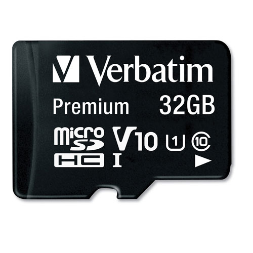 Verbatim 32GB Premium microSDHC Memory Card with Adapter, Up to 90MB/s Read Speed