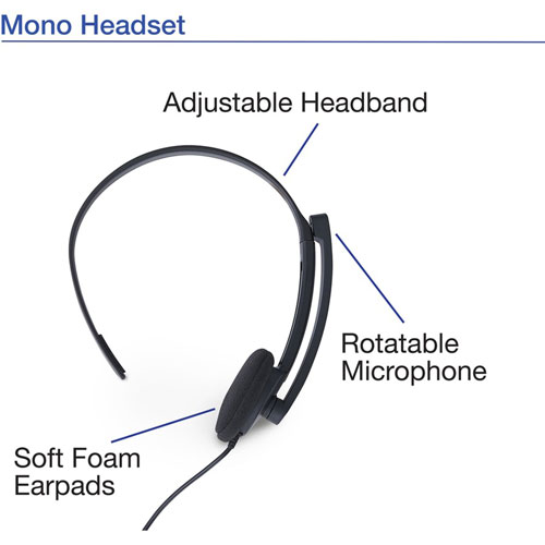 Verbatim Mono Headset with Microphone and In-Line Remote