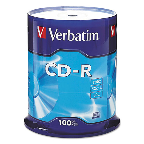 Verbatim CD-R Discs, 700MB/80min, 52x, Spindle, Silver, 100/Pack