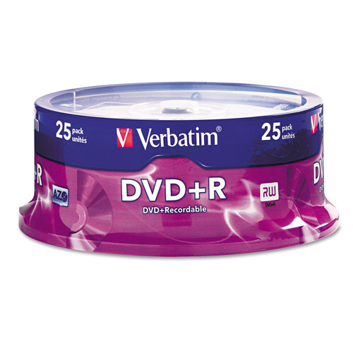 Verbatim DVD+R Discs, 4.7GB, 16x, Spindle, Silver, 25/Pack