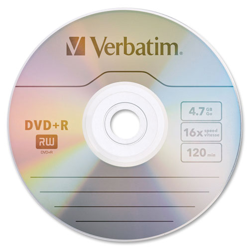 Verbatim DVD-R Discs, 4.7GB, 16x, Spindle, Silver, 100/Pack