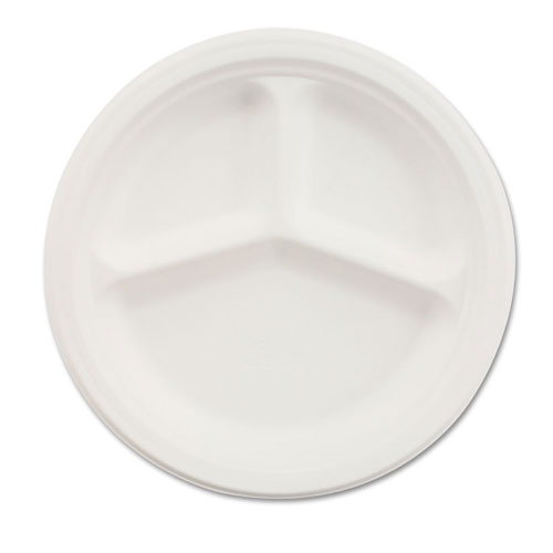Chinet Paper Dinnerware, 3-Comp Plate, 10 1/4" dia, White, 500/Carton