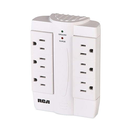 RCA 6 Outlet Swivel Surge Protector, 6 AC Outlets, 1,200 J, White