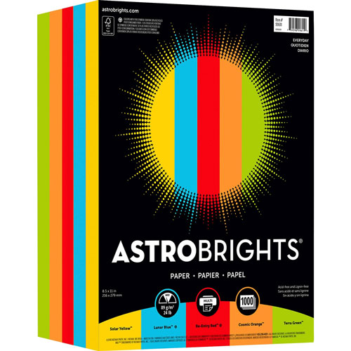 Astrobrights Color Paper -"Everyday" Assortment, 8 1/2 x 11, 5 Colors, 250 Sheets