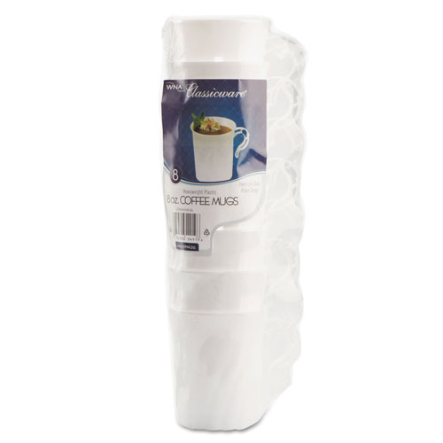 WNA Comet Classicware Plastic Coffee Mugs, 8 oz., White, 8/Pack