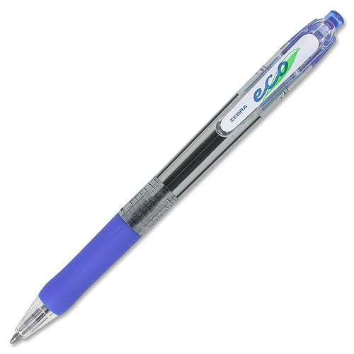Zebra Pen ECO Jimnie Clip Retractable Ballpoint Pen, 1mm, Blue Ink, Translucent Blue Barrel, Dozen