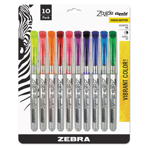 Zebra Pen Zazzle Liquid Ink Highlighter, Chisel Tip, Assorted Colors, 10/Set