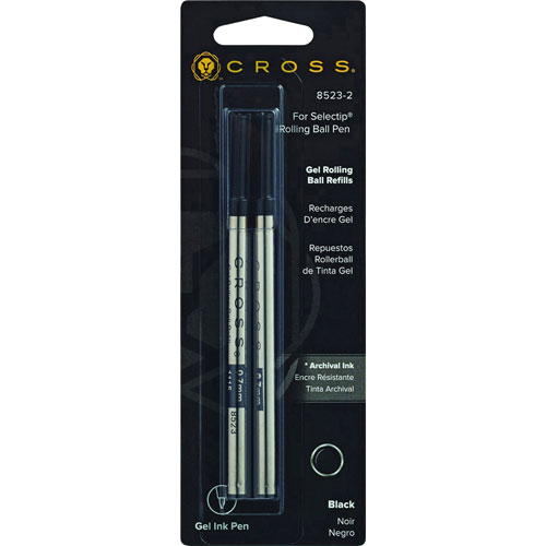 A.T. Cross Company Selectip Pen Rollerball Pen Refill, Medium, 2 Ct, Black