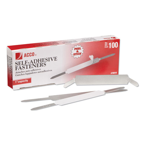 Acco Self-Adhesive Paper Fasteners, 1" Capacity, 2.75" Center to Center, Silver, 100/Box