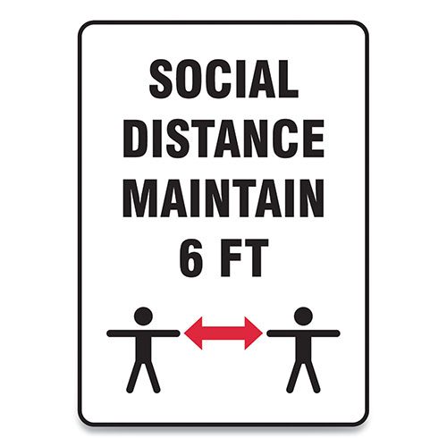 Accuform® Social Distance Signs, Wall, 10 x 7, "Social Distance Maintain 6 ft", 2 Humans/Arrows, White, 10/Pack
