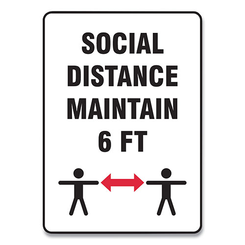Accuform® Social Distance Signs, Wall, 14 x 10, "Social Distance Maintain 6 ft", 2 Humans/Arrows, White, 10/Pack