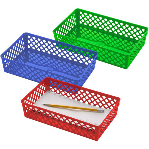 Achieva Large Supply Basket, Assorted Colors, 3/PK - 2.4", x 10.6" x 6.1" Depth