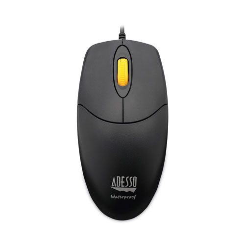 Adesso iMouse W3 Waterproof Antimicrobial Mouse with Magnetic Scroll Wheel, USB 2.0, Left/Right Hand Use, Black