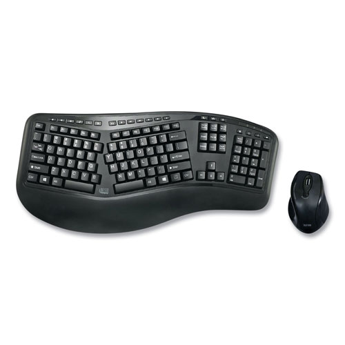 Adesso WKB1500GB Wireless Ergonomic Keyboard and Mouse, 2.4 GHz Frequency/30 ft Wireless Range, Black