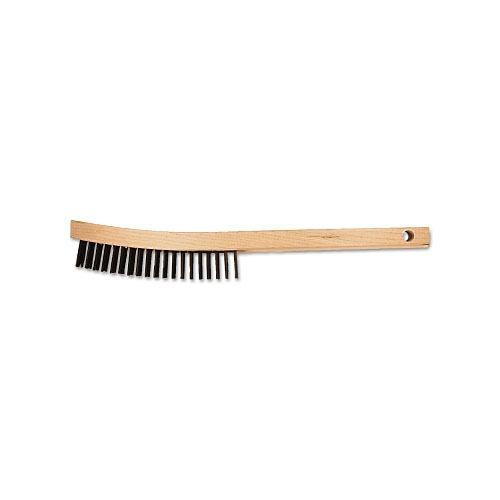 Advance Brush Curved Handle Scratch Brushes, 13 3/4", 4 X 19 Rows, Carbon Stl Wire, Wood Hndle