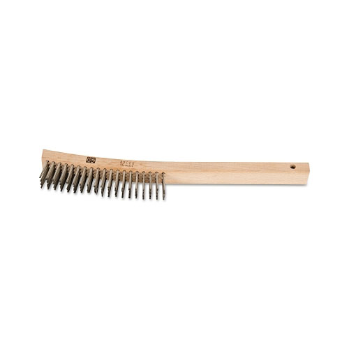 Advance Brush Curved Handle Scratch Brushes, 13 3/4 in, 4 X 19 Rows, SS Wire, Wood Handle
