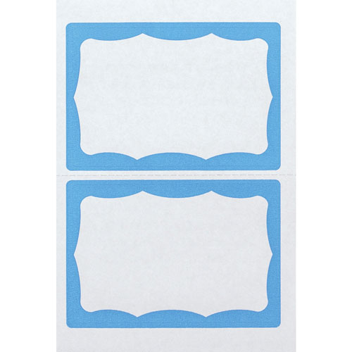 Advantus Badge Stickers, Self-adhesive, 3-3/4" x 2-5/8", 100/Box, White/Blue