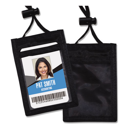 Advantus ID Badge Holder w/Convention Neck Pouch, Vertical, 2 3/4 x 3 1/2, Black, 12/Pack