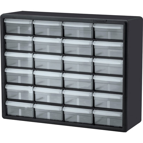 Akro-Mills Plastic Storage Cabines,24-Drawer, 6-3/8"x20"x16", BK/CL