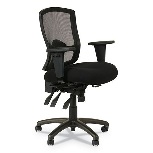 Alera Etros Series Mesh Mid-Back Petite Multifunction Chair, Supports up to 275 lbs, Black Seat/Black Back, Black Base