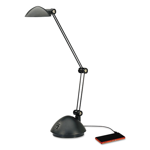 Alera Twin-Arm Task LED Lamp with USB Port, 11.88"w x 5.13"d x 18.5"h, Black