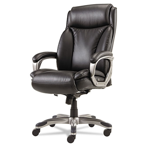 Alera Veon Series Executive High-Back Leather Chair, Supports up to 275 lbs, Black Seat/Black Back, Graphite Base