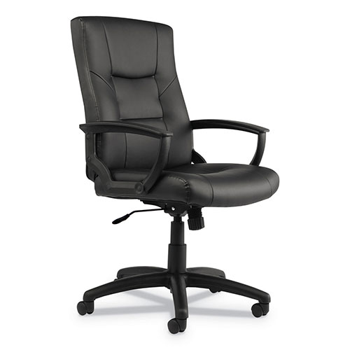 Alera YR Series Executive High-Back Swivel/Tilt Leather Chair, Supports up to 275 lbs, Black Seat/Black Back, Black Base