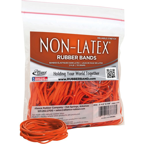 Alliance Rubber Latex-Free Orange Rubber Bands, Size 33, 3-1/2"x1/8", 180 per 1/4 lb Bag