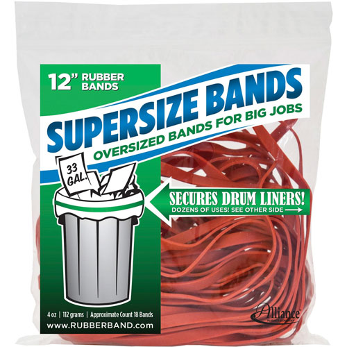 Alliance Rubber Supersize Bands, 12", 18/PK, Red