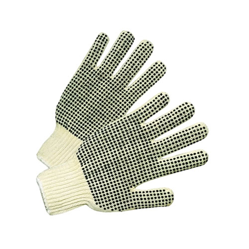 Anchor Medium Weight Seamless String-Knit Gloves w/Single-Sided PVC Dot Grips, Men's, Knit Wrist, Natural White/Black PVC Dots