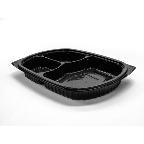 Anchor Packaging MicroRaves 3 Compartment Platter, 10 1/2" x 7 1/4", Black