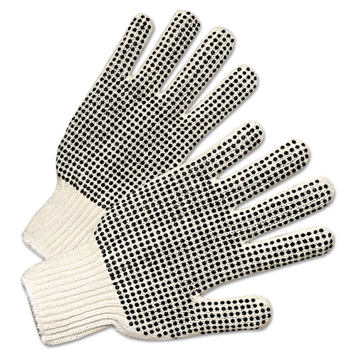 Anchor PVC-Dotted String Knit Gloves, Natural White/Black, Large, 12 Pairs