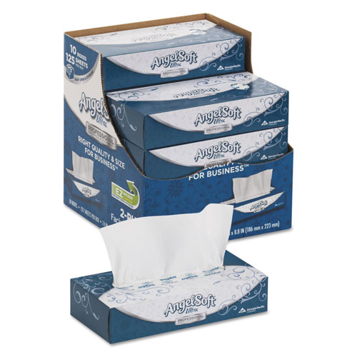 Angel Soft ps Ultra Facial Tissue, 2-Ply, White, 8 4/5 x 7 2/5, 125/Box, 10 Boxes/Carton