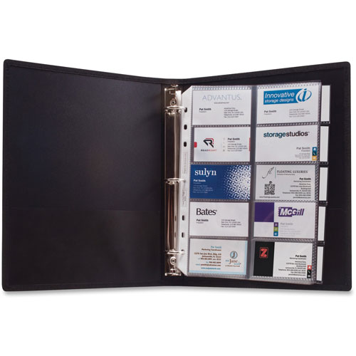 Anglers Company 3 Ring Business Card Binder, 100 Card Cap, 8 1/2"x11", Black